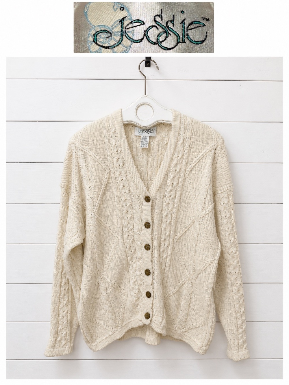 Jessie Vintage Cable Knit Cardigan 100% Cotton Size 14